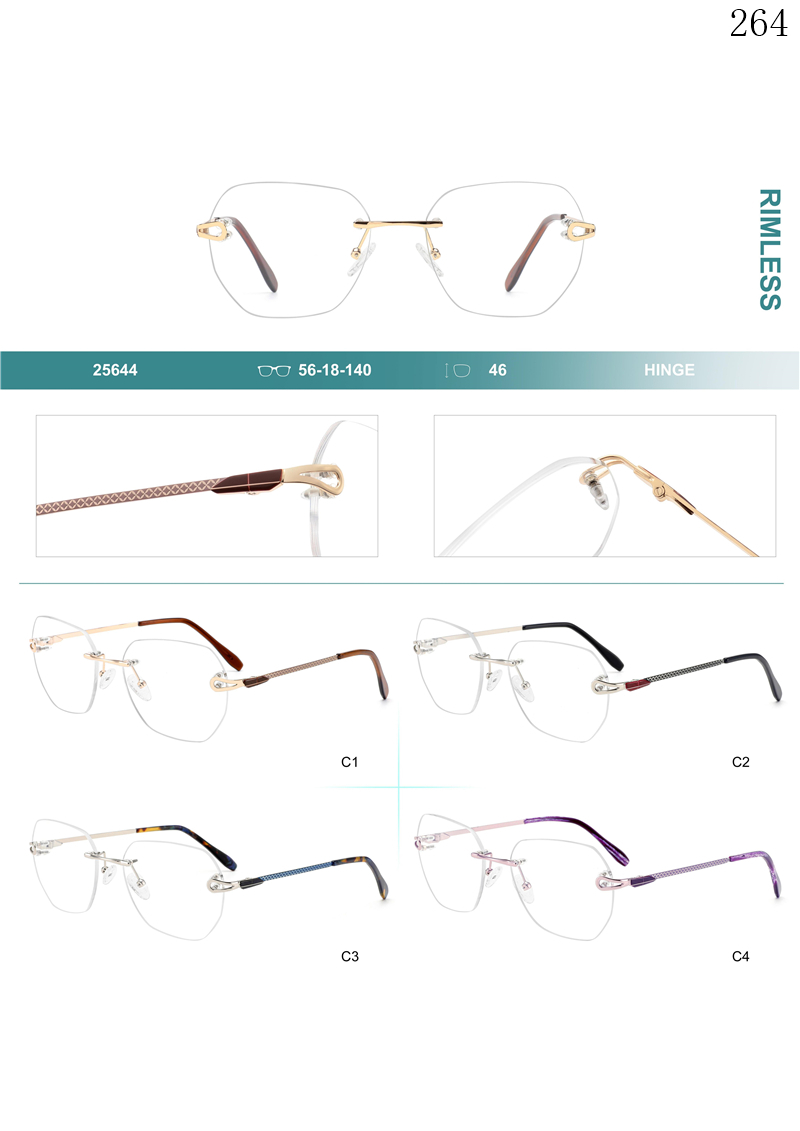 Dachuan Optical 256044 China Supplier Trendy Shapes Rimless Eyeglasses Frames with Colorful Design (1)