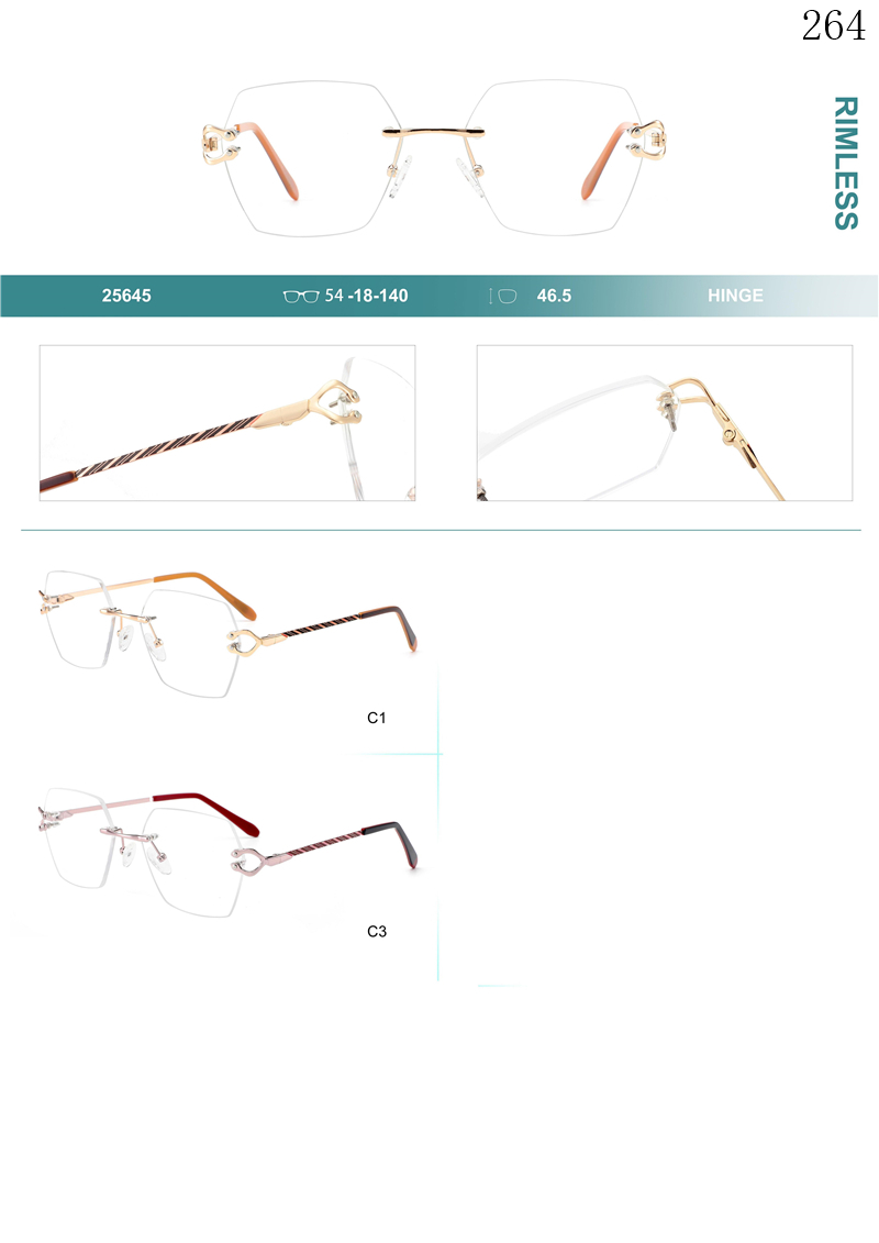 Dachuan Optical 256045 China Supplier Modern Design Rimless Eyeglasses Frames with Your Brand (1)